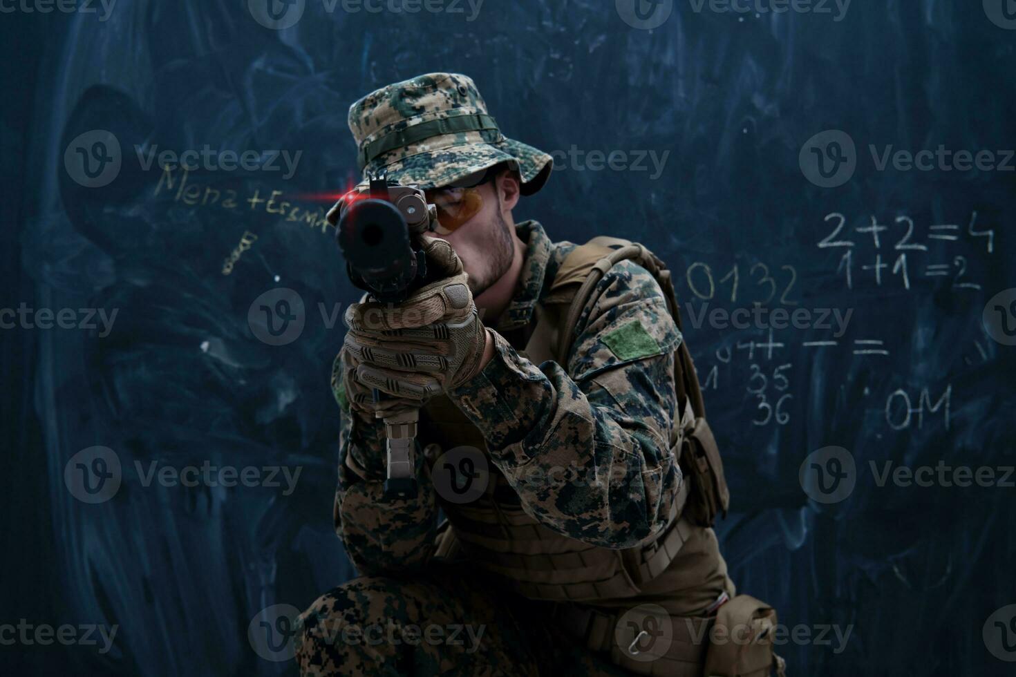 soldier in action aiming laseer sight optics photo