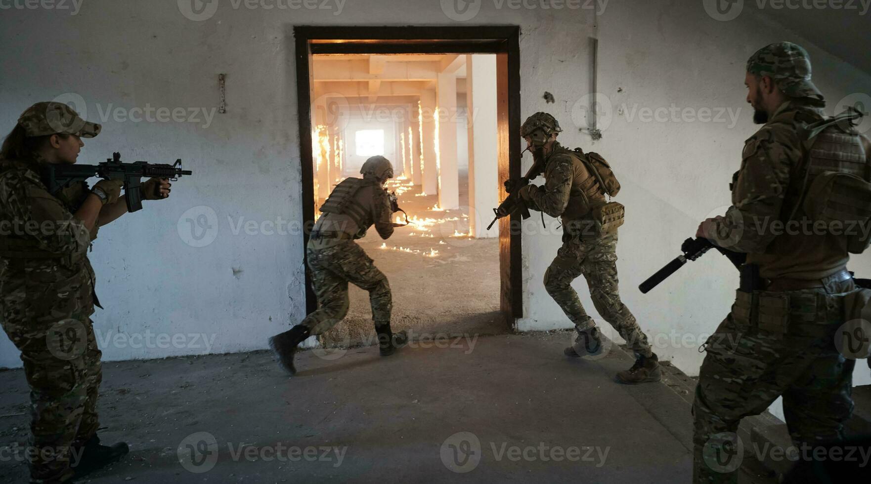 military troops in action urban environment photo