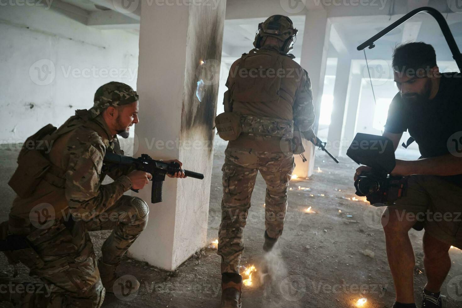 Videographer Taking Action Shoot of Soldiers in Action urban environment photo