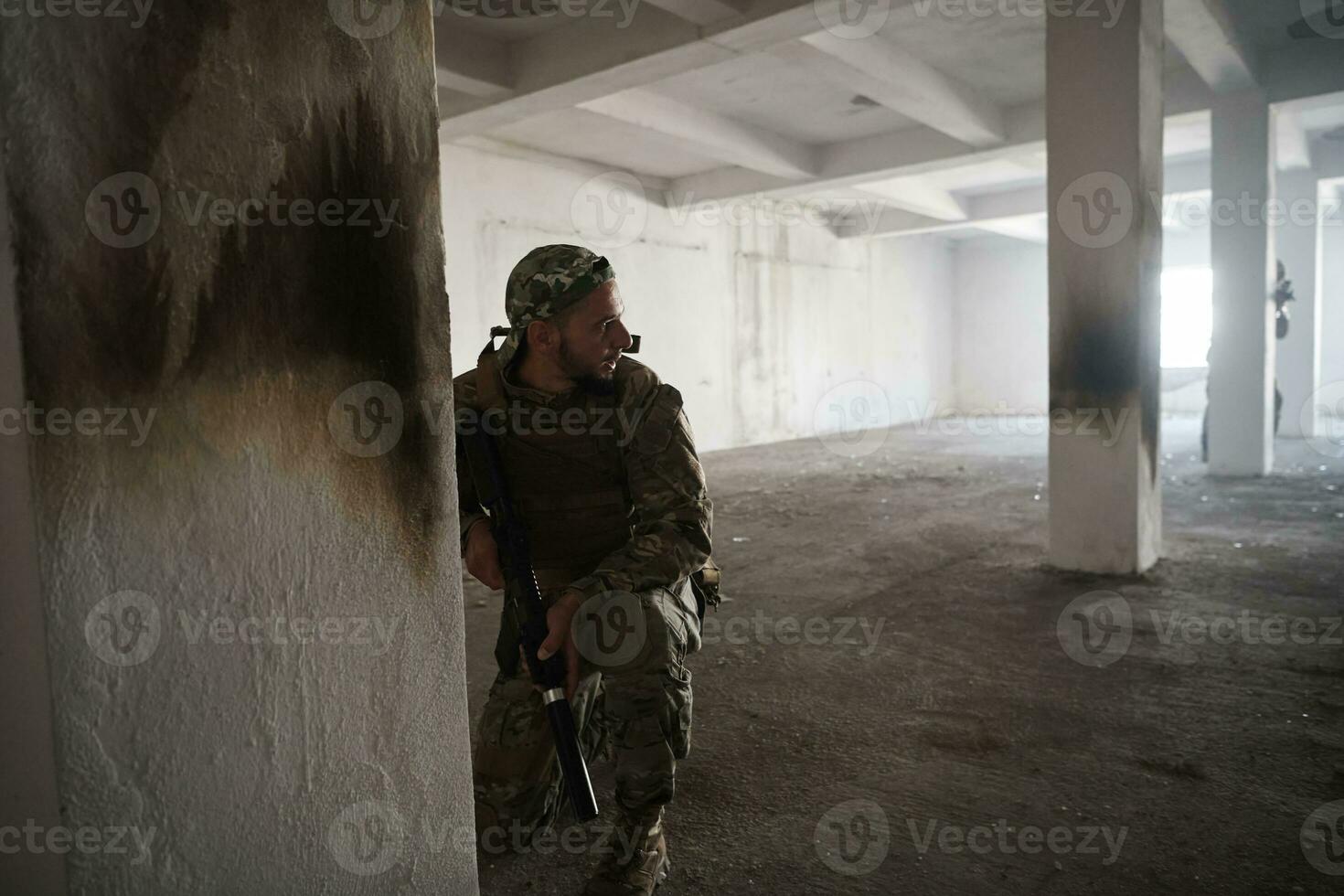 military troops in action urban environment photo
