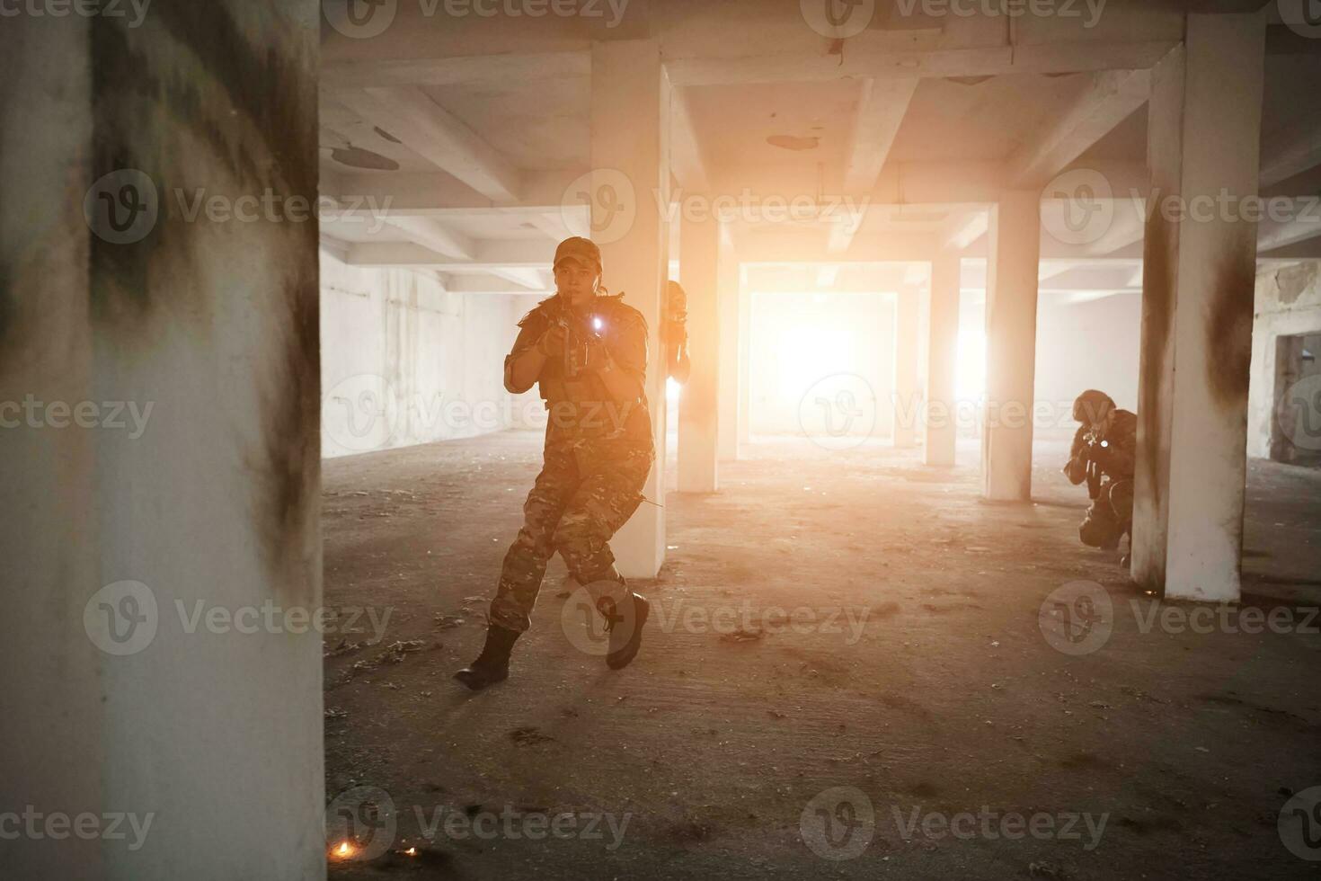 military troops in action urban environment photo