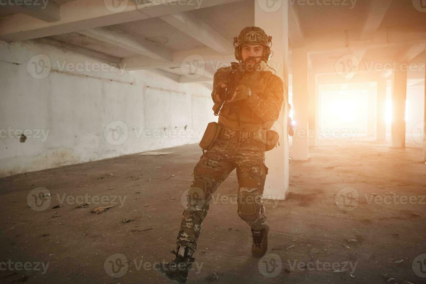 military troops in action urban environment photo