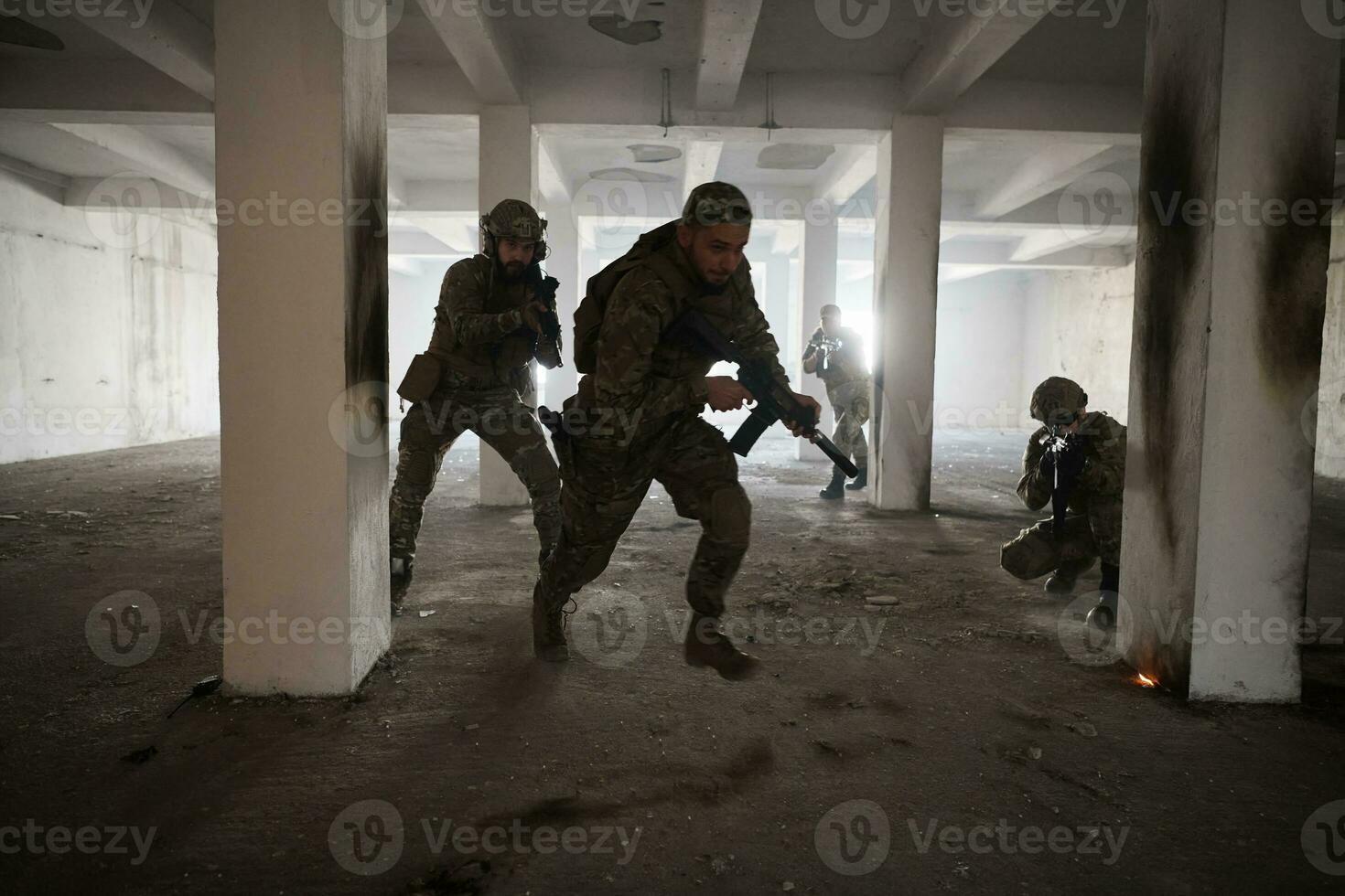 military troops in action urban environment photo