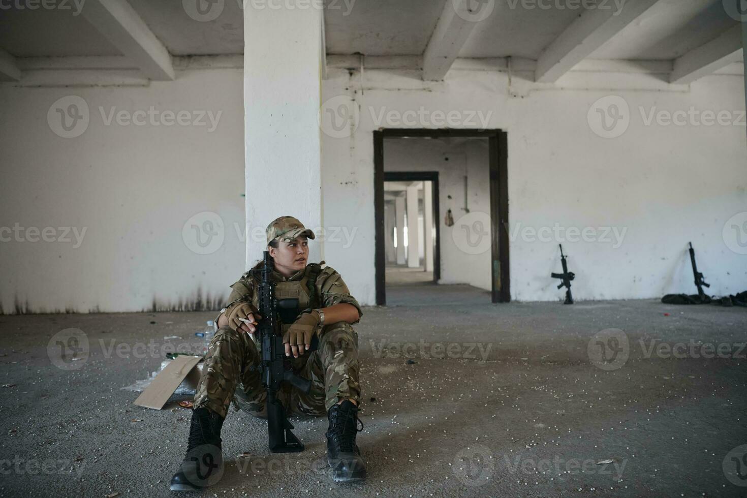 military female soldier having a break photo