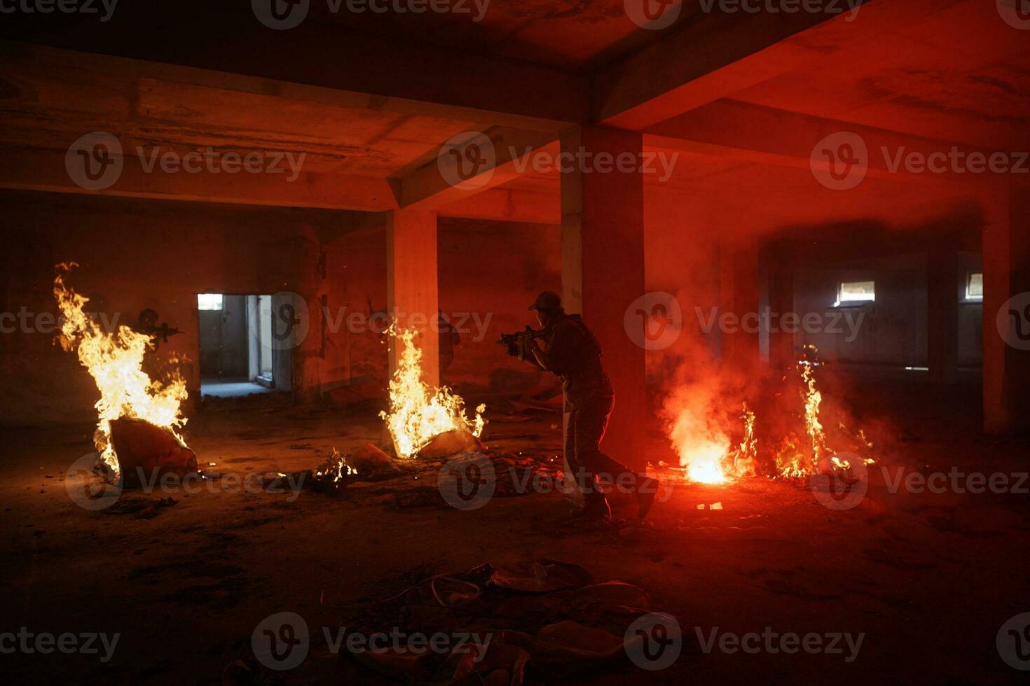 military troops in action urban environment photo
