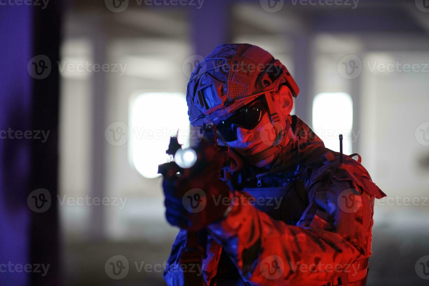 modern warfare soldier in urban environment battlefield photo
