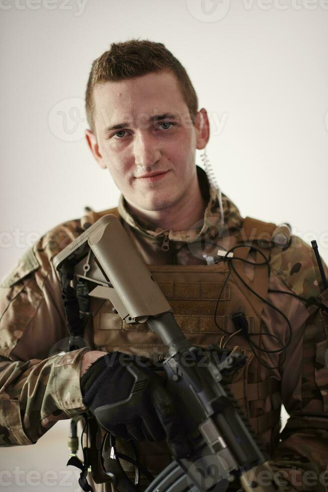 modern warfare soldier portrait in urban environment photo