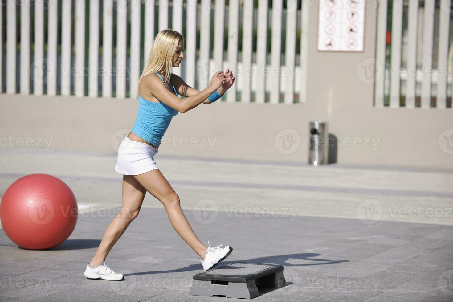 fitness exercise at poolside photo