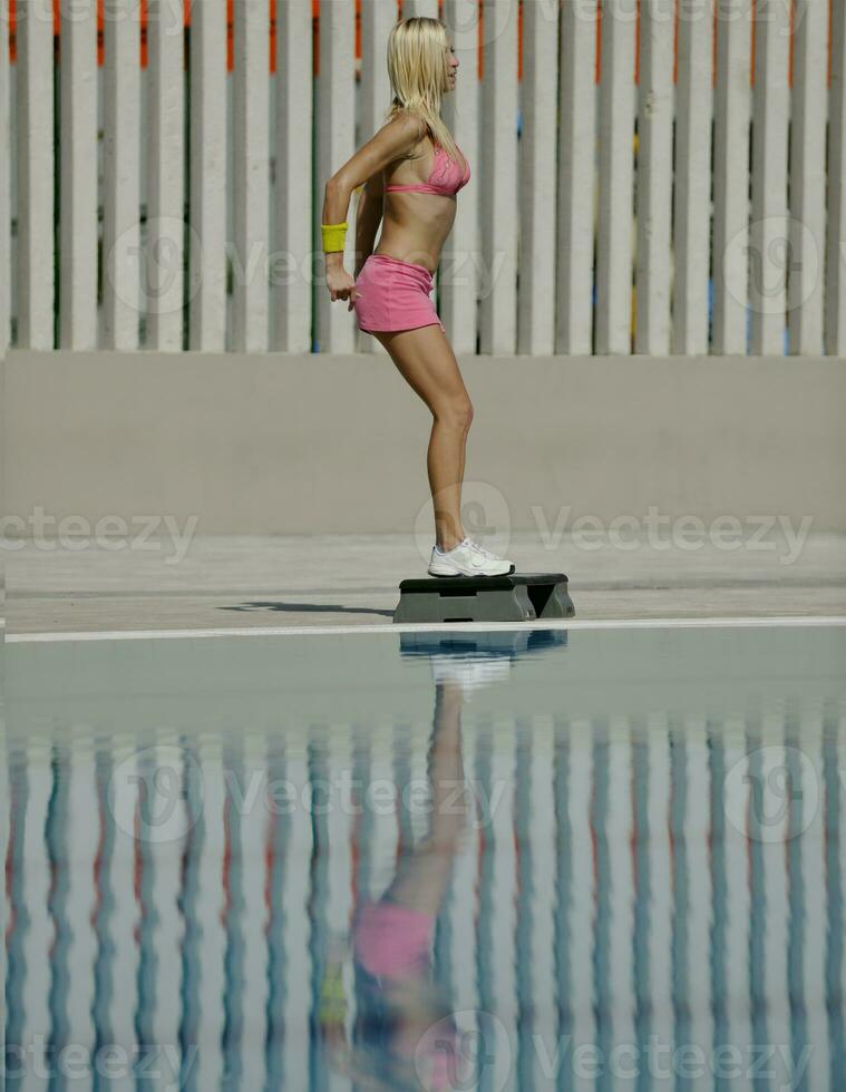 beautiful woman relax on swimming pool photo