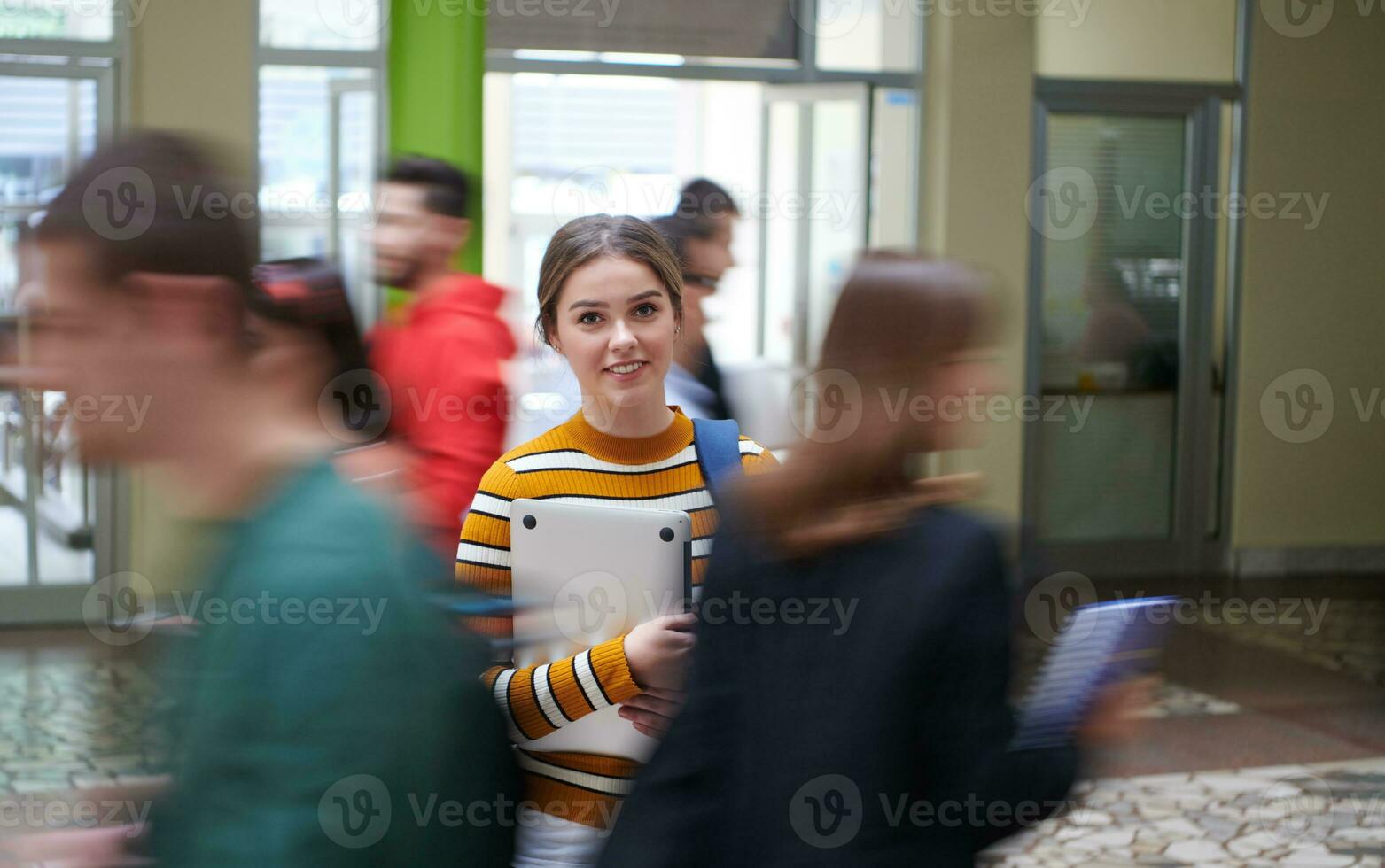 famel student with modern technology in school photo