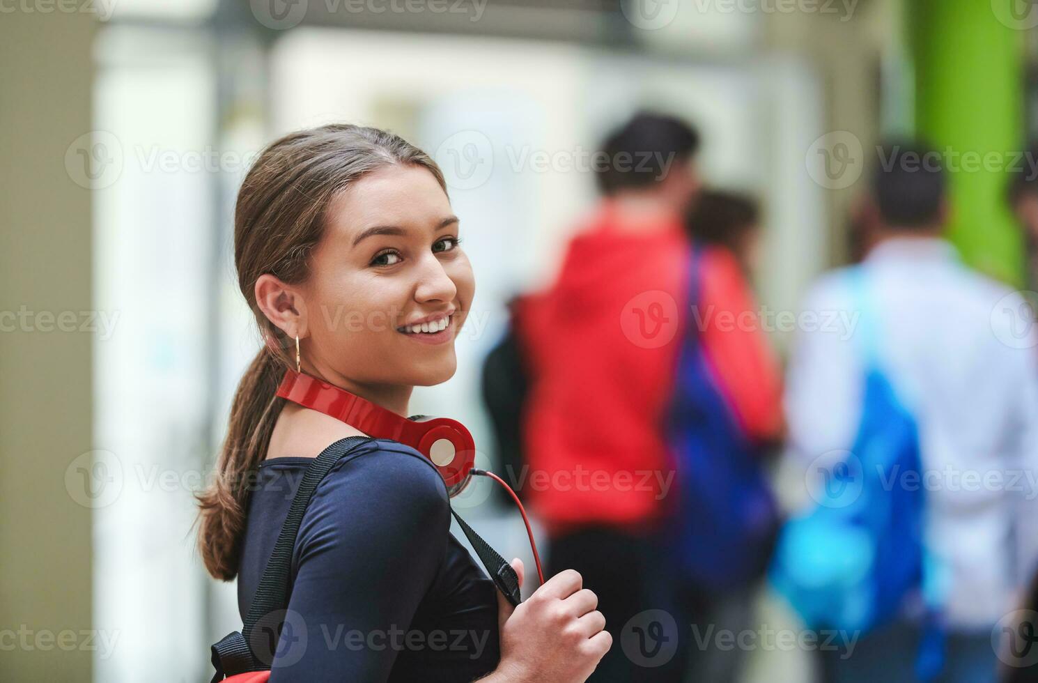famel student with modern technology in school photo
