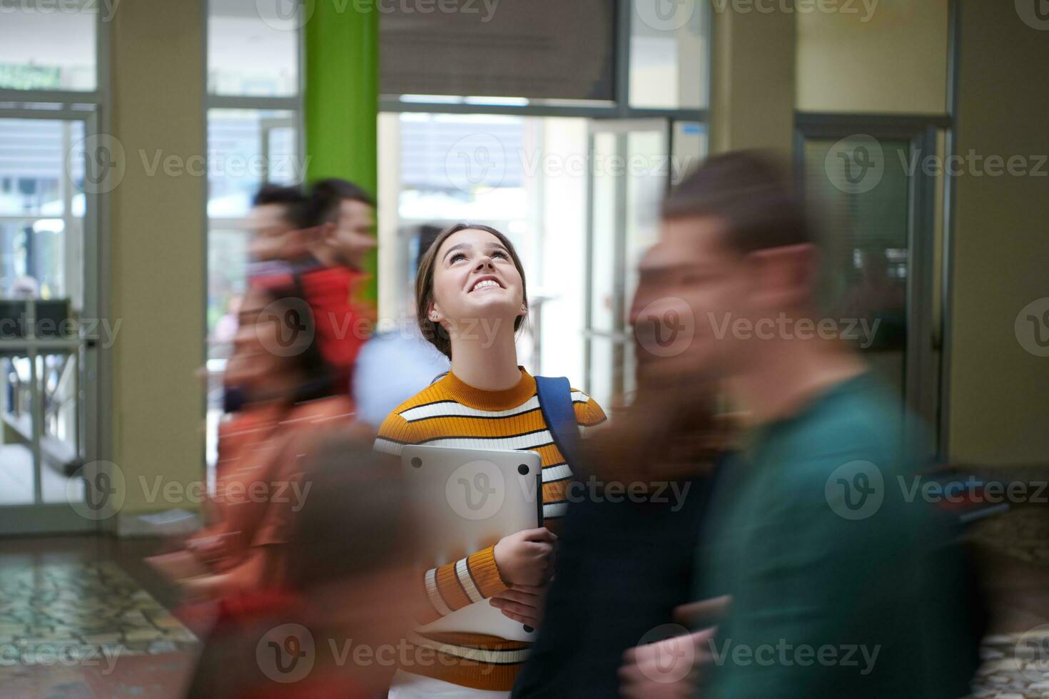 famel student with modern technology in school photo