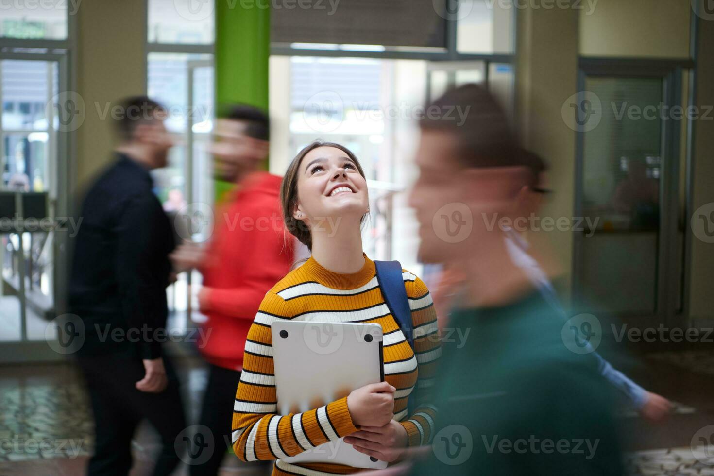 famel student with modern technology in school photo