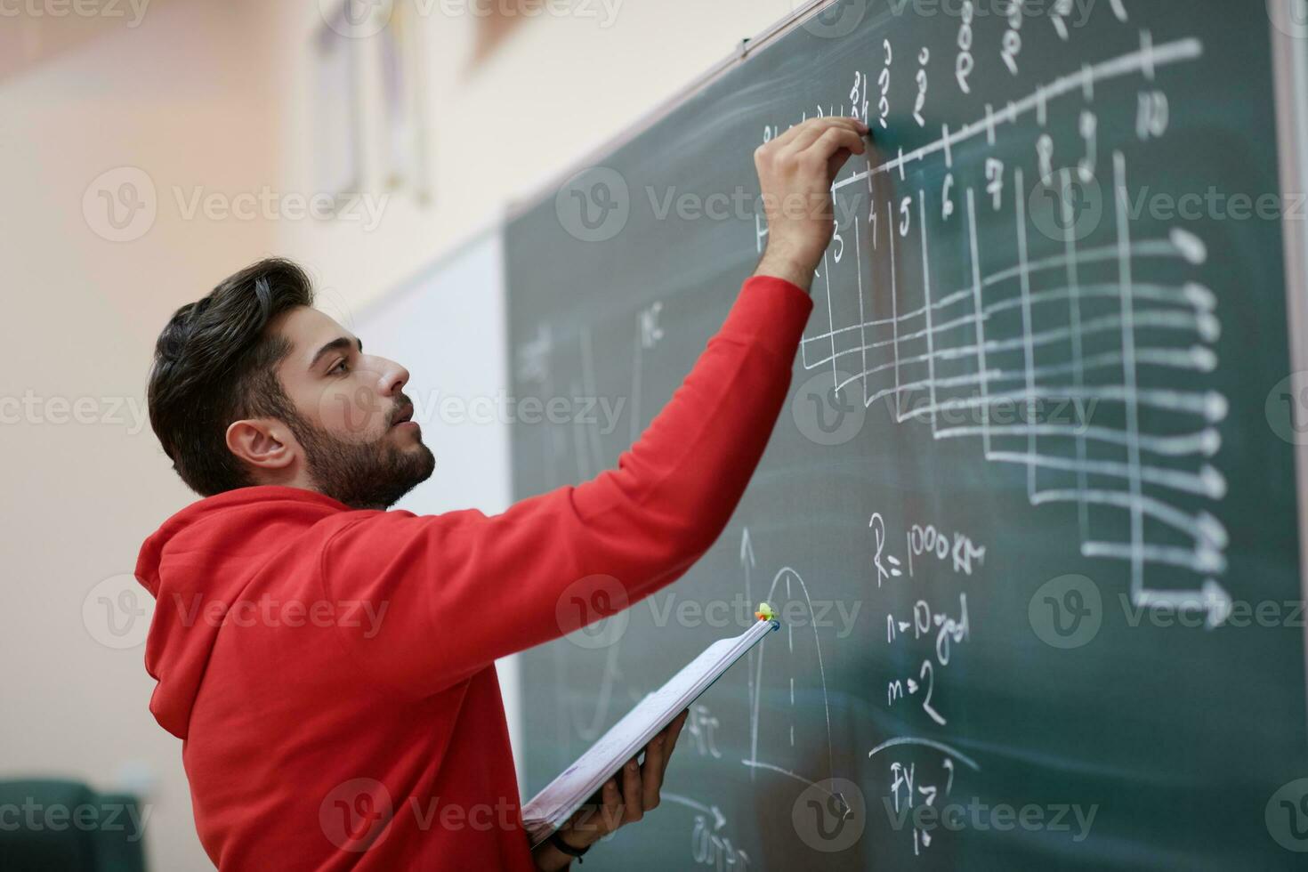 the student does the task on the board photo