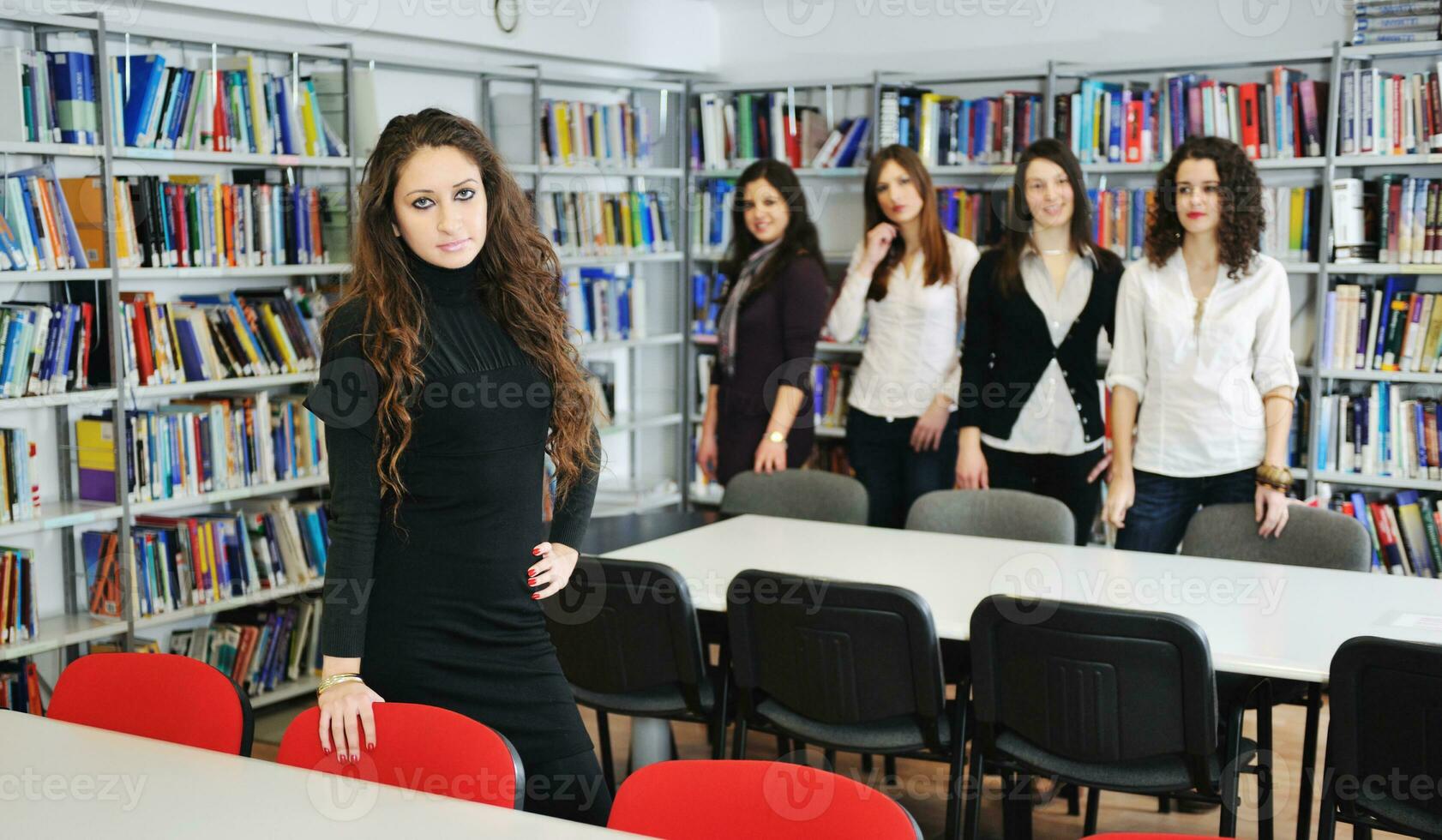 student in  library photo