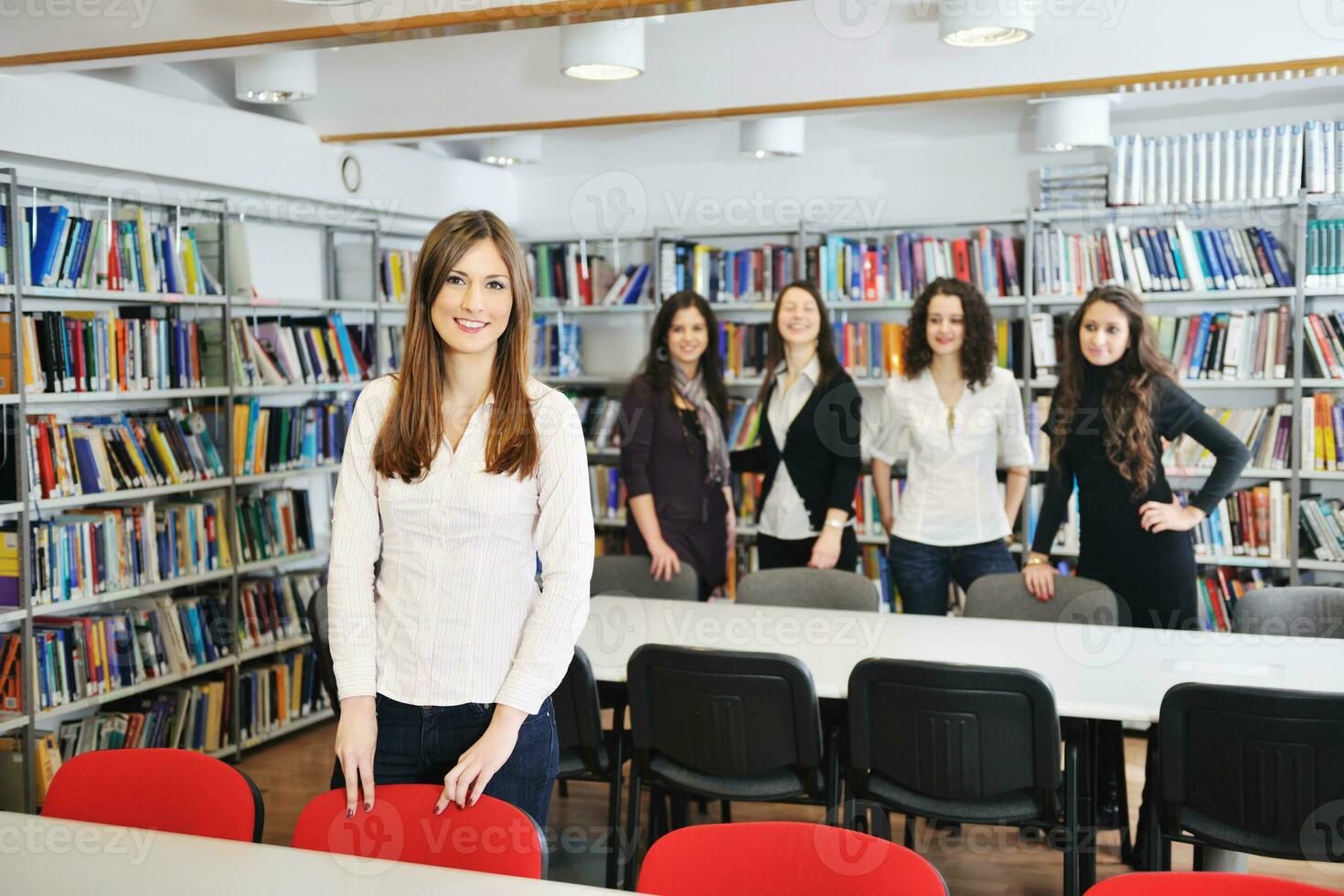 student in  library photo