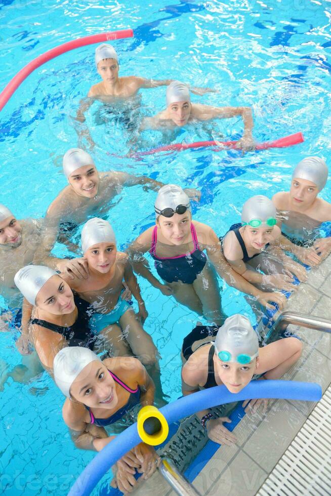 children group  at swimming pool photo