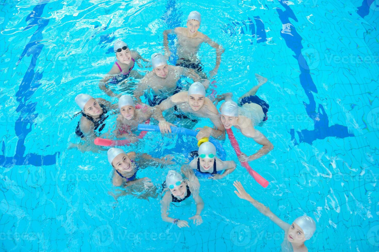 children group  at swimming pool photo