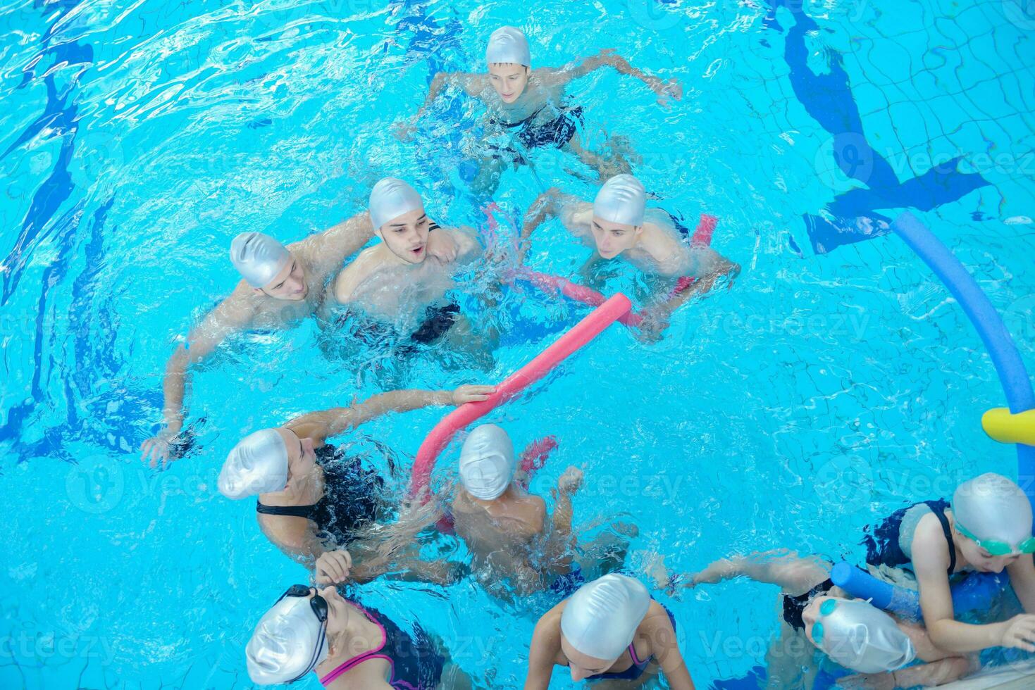 children group  at swimming pool photo