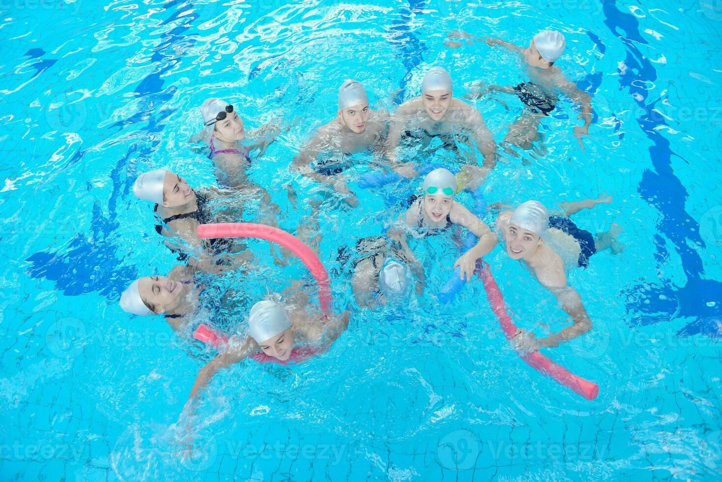 children group  at swimming pool photo