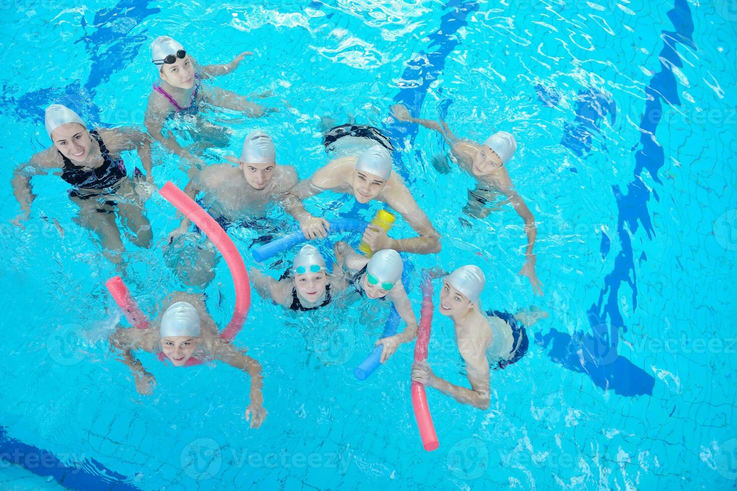 children group  at swimming pool photo