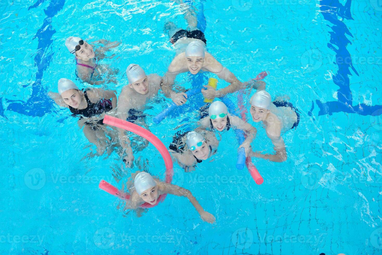 children group  at swimming pool photo