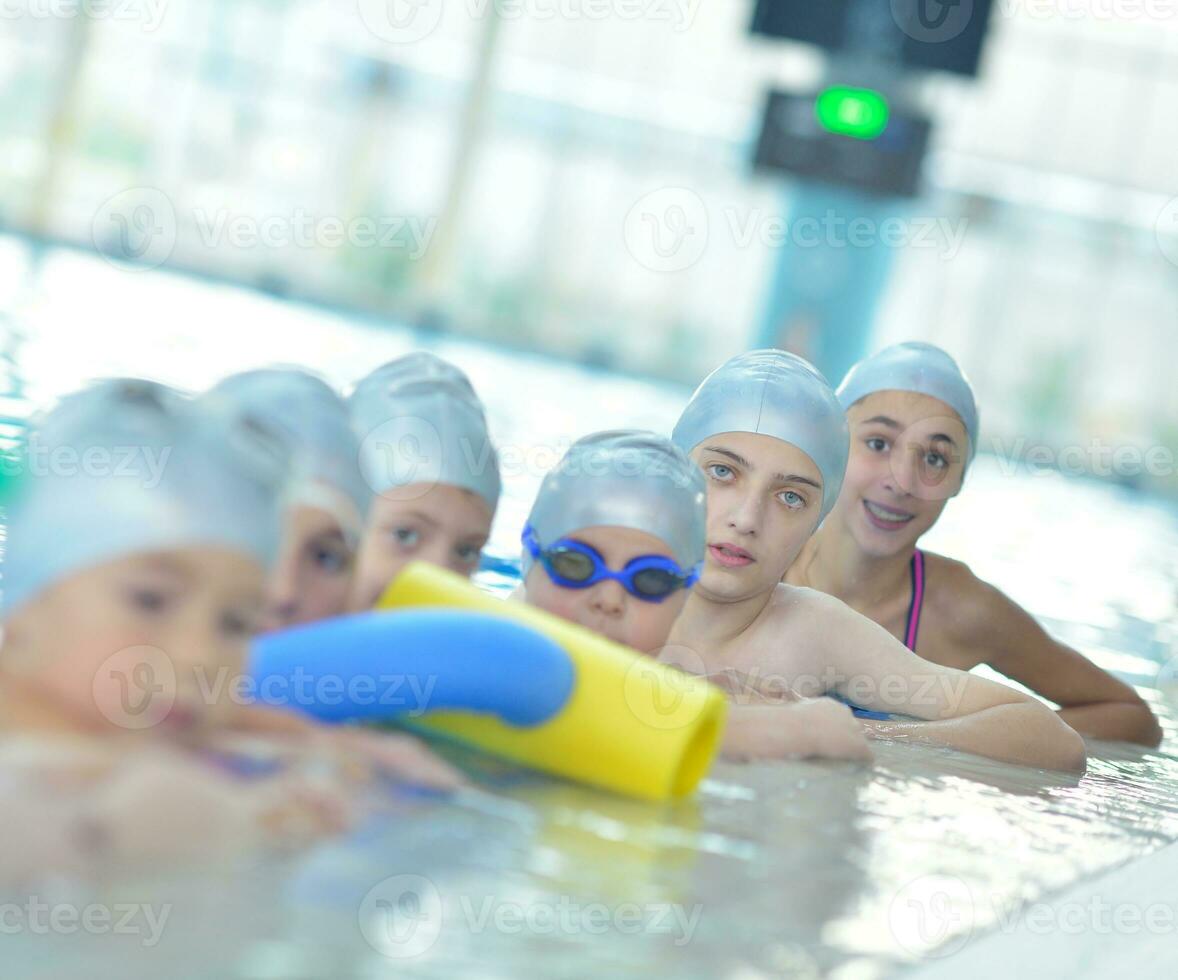 children group  at swimming pool photo