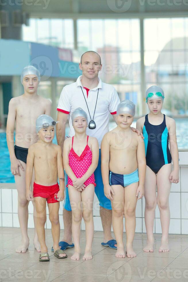 children group  at swimming pool photo