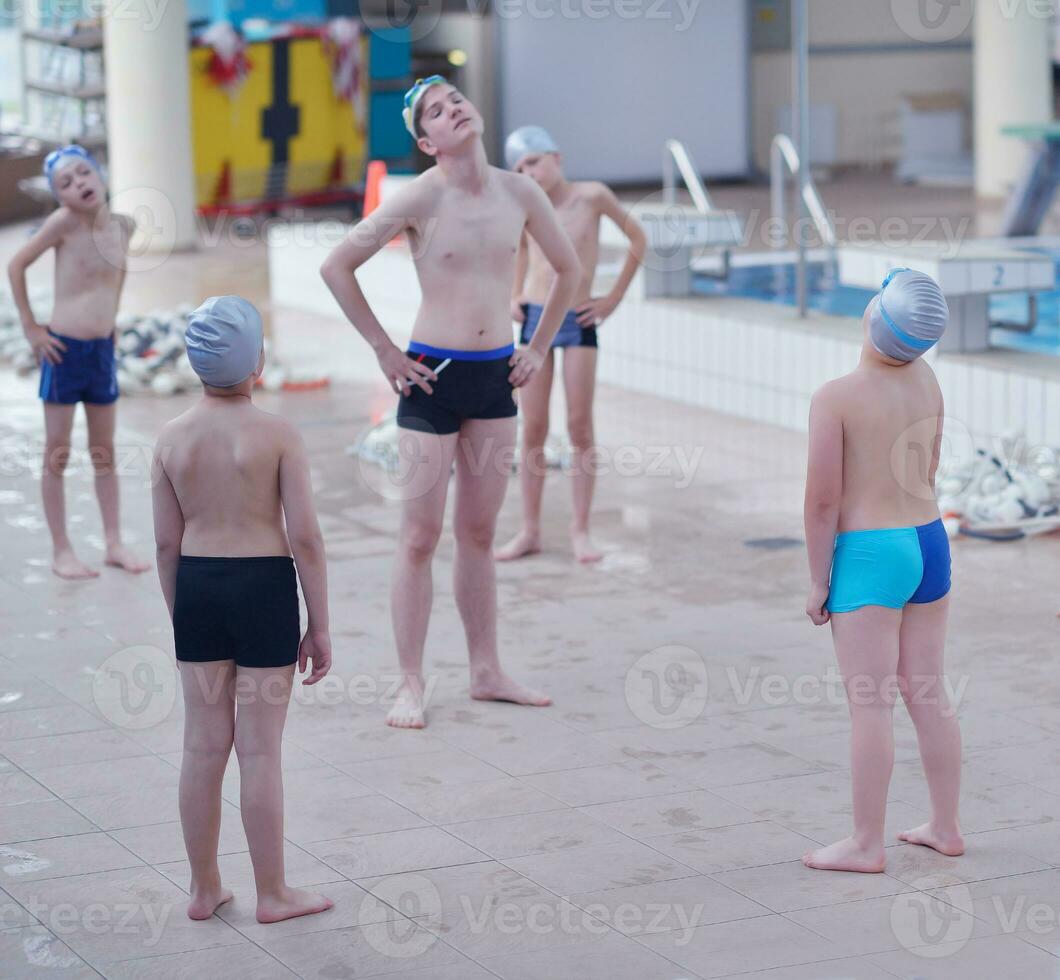 children group  at swimming pool photo