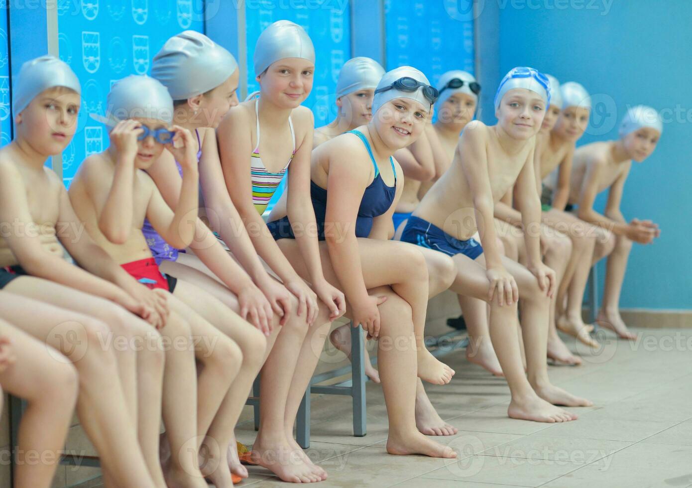 children group  at swimming pool photo