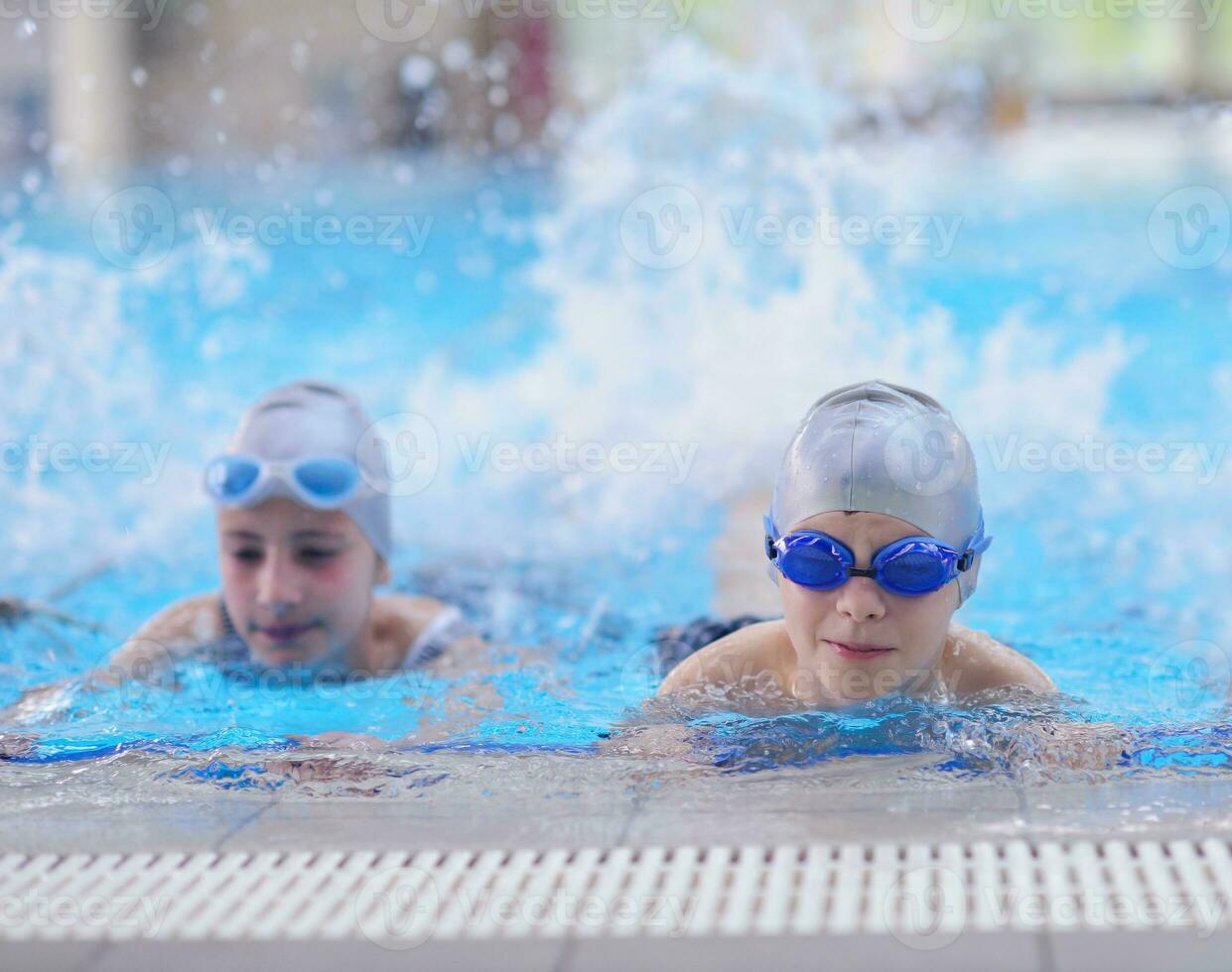 children group  at swimming pool photo