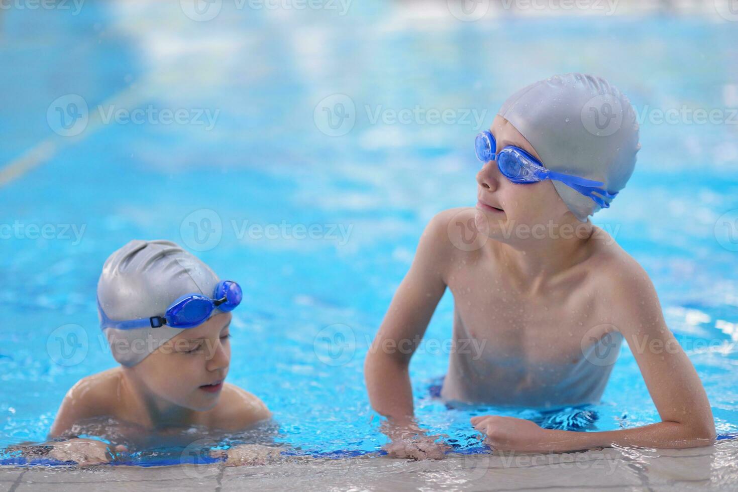 children group  at swimming pool photo