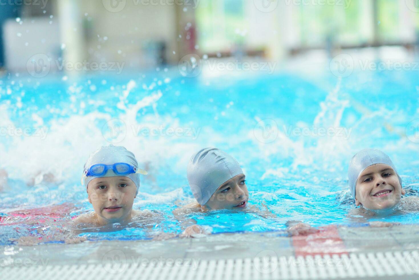 children group  at swimming pool photo