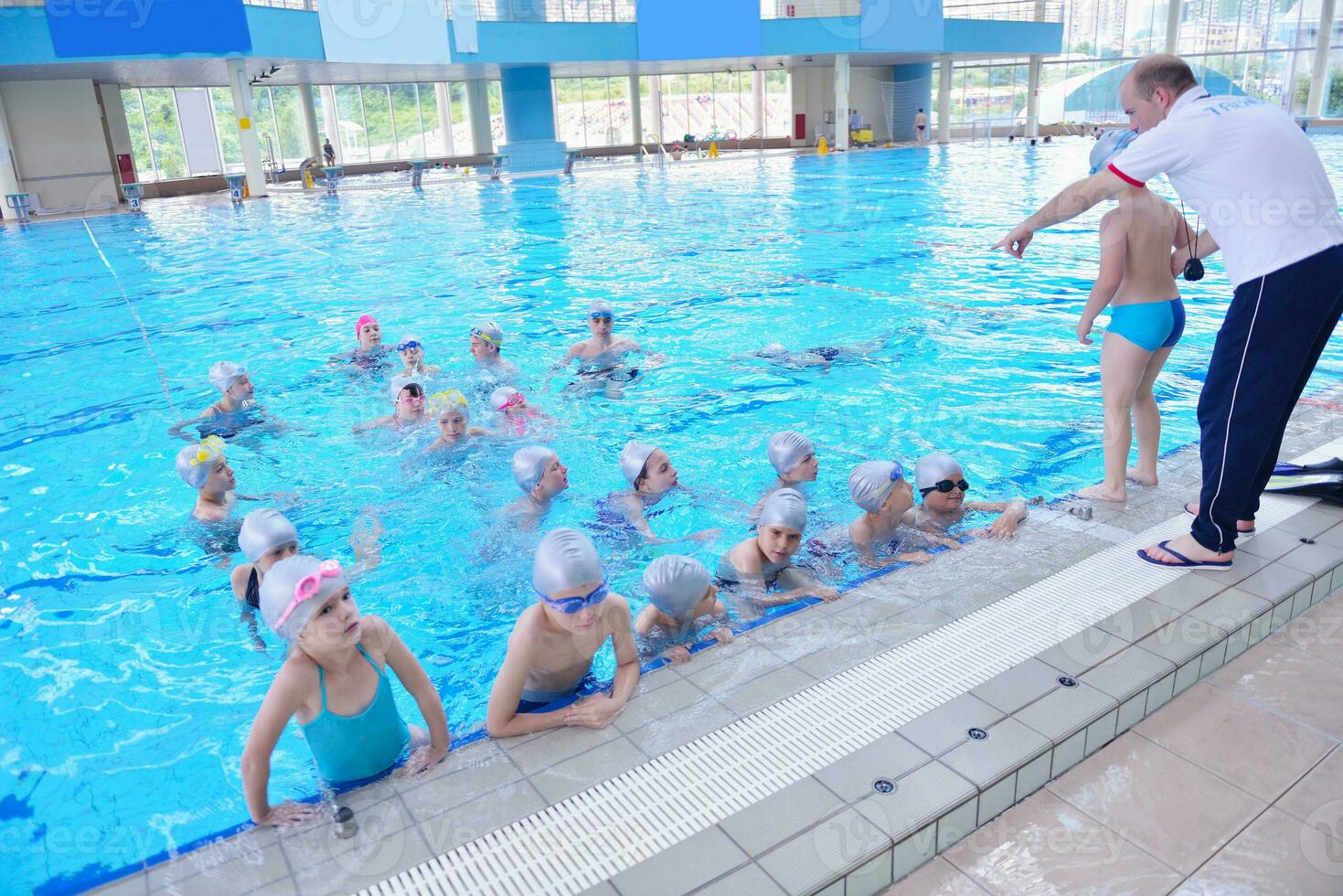 children group  at swimming pool photo