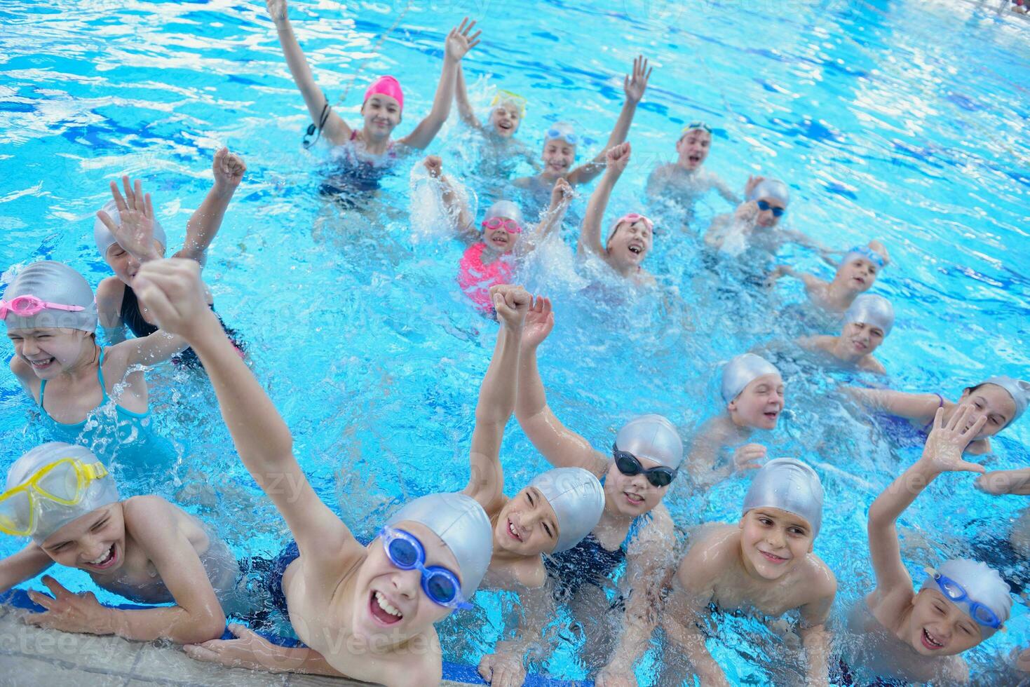 children group  at swimming pool photo