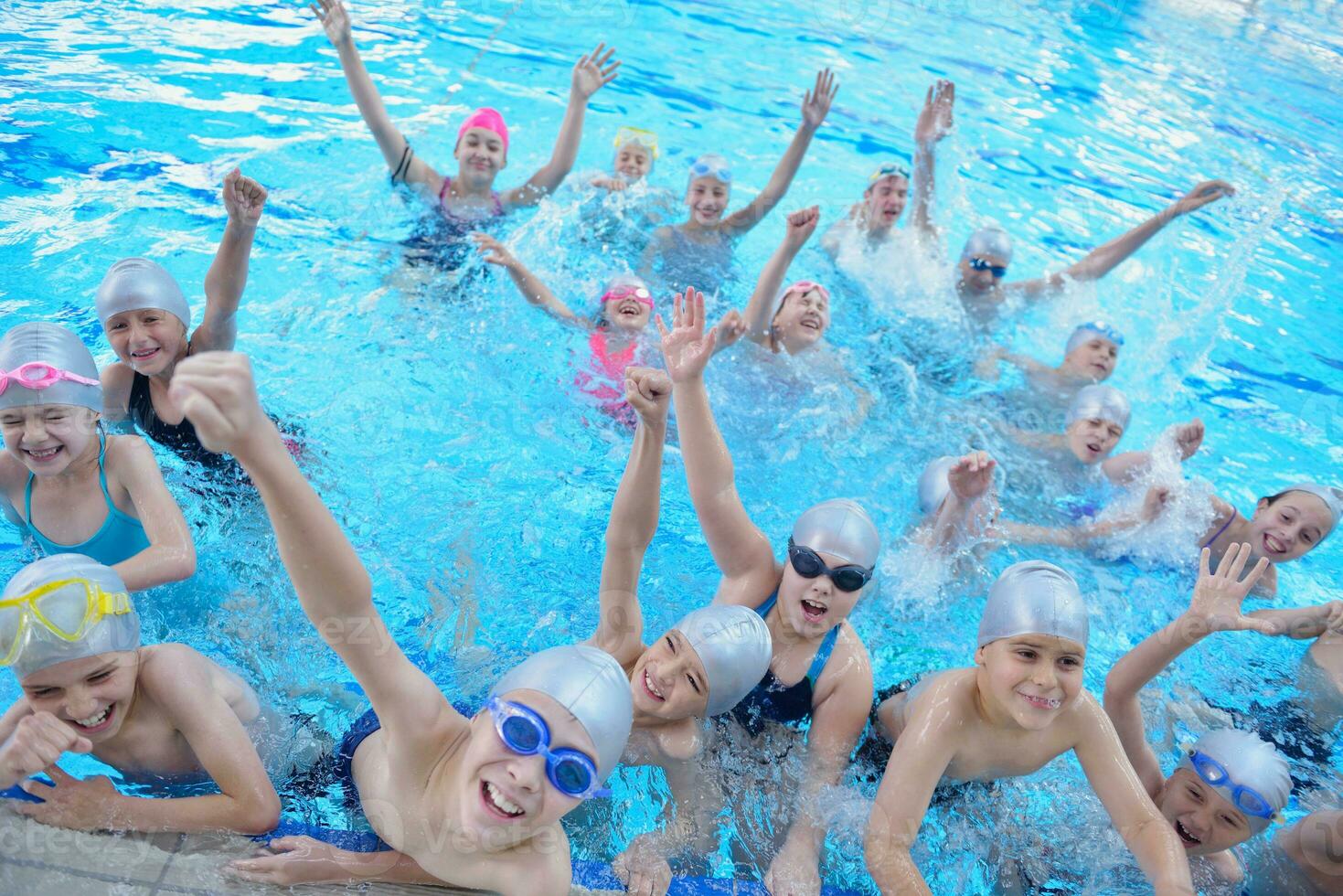 children group  at swimming pool photo