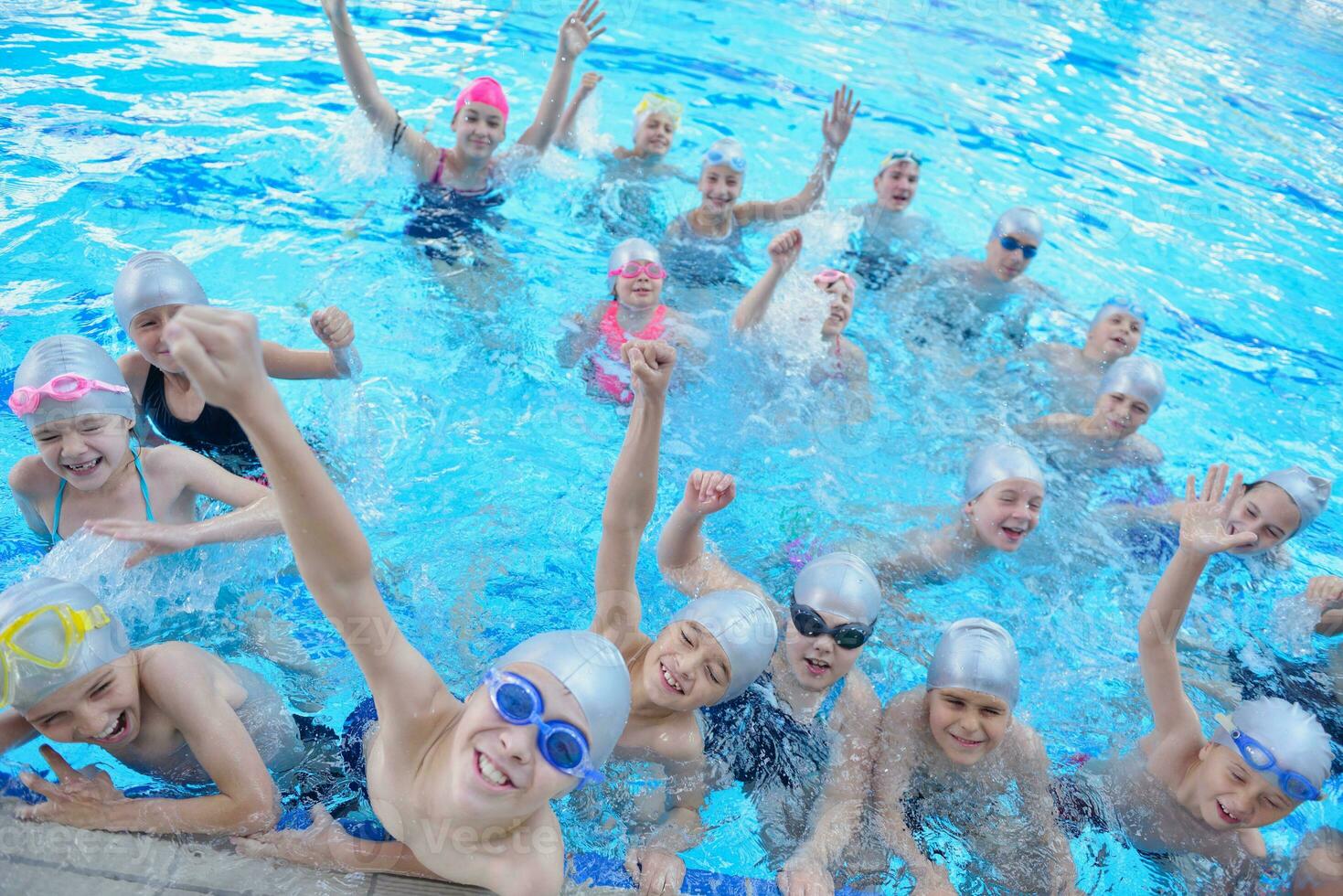 children group  at swimming pool photo