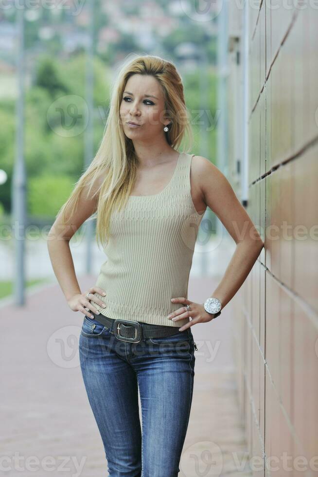 woman outdoor in casual fashion clothes photo