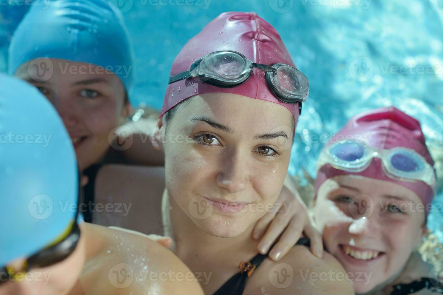 happy childrens at swimming pool photo