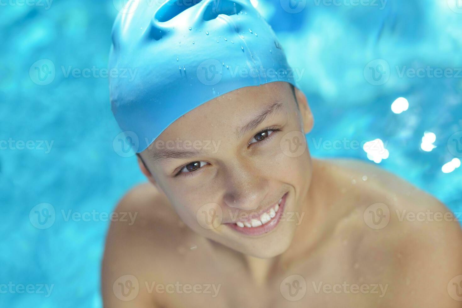 happy child on swimming pool photo