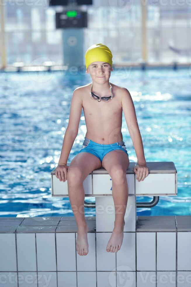 happy child on swimming pool photo