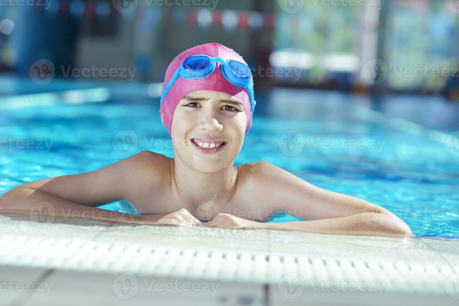 happy child on swimming pool photo