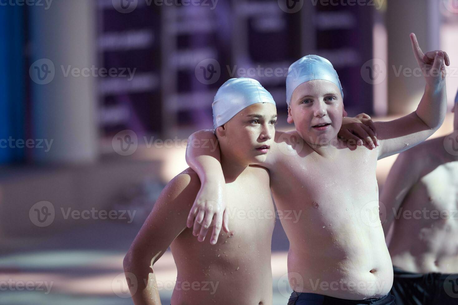 chil group  at swimming pool photo