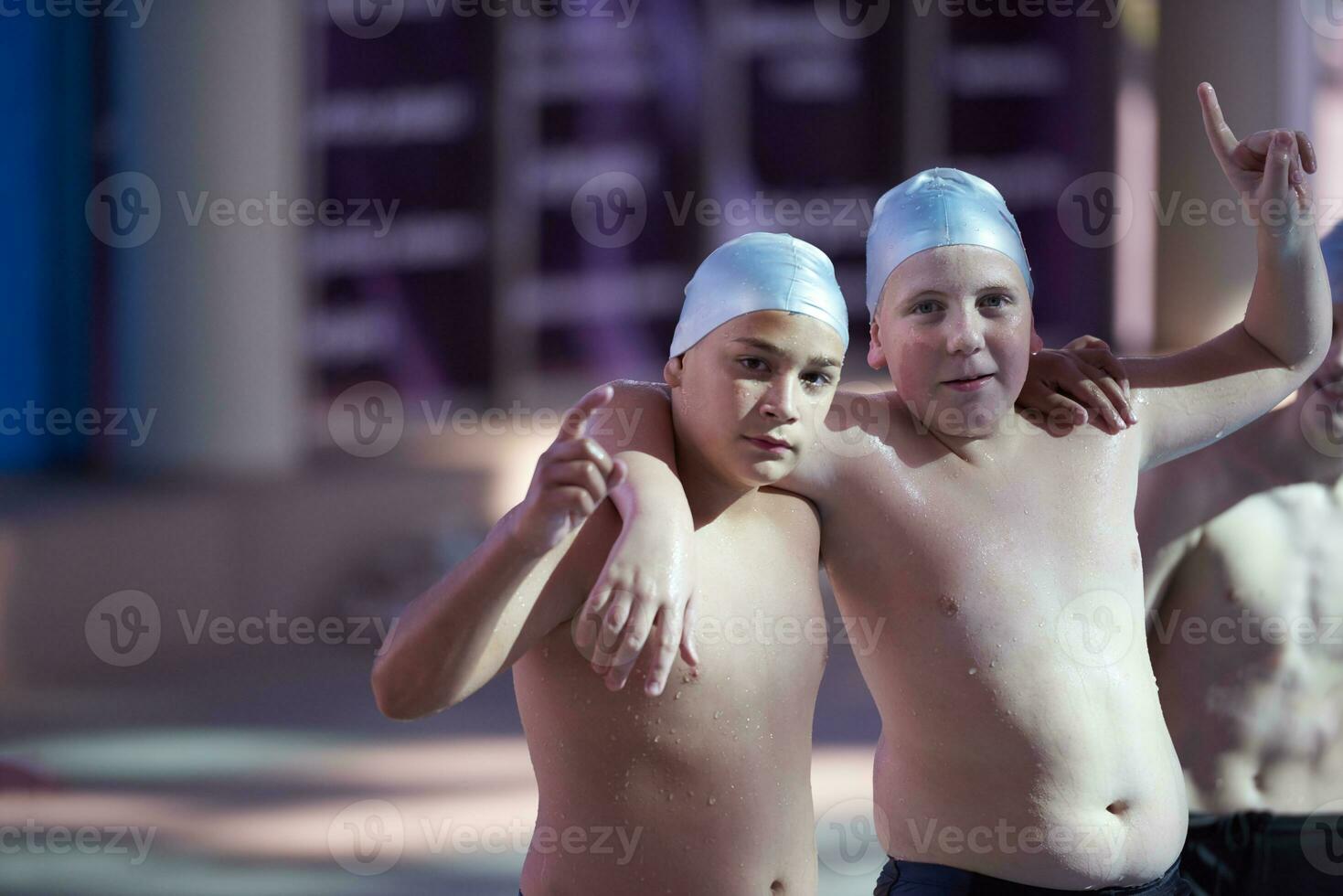 chil group  at swimming pool photo