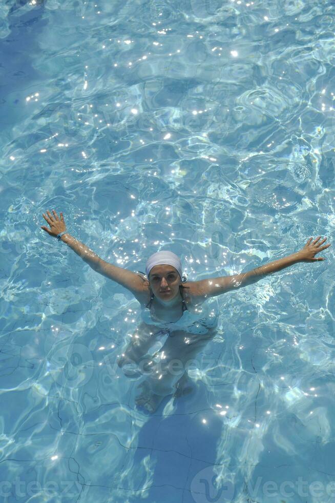 woman relax at swimming pool photo
