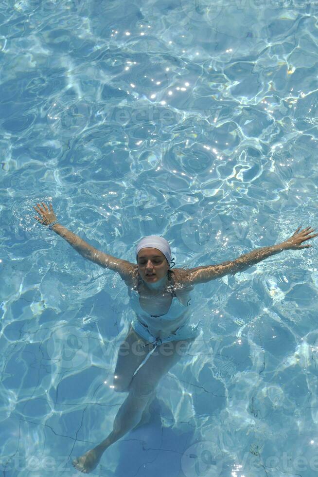 woman relax at swimming pool photo