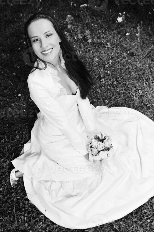 beautiful bride outdoor after wedding ceremny photo