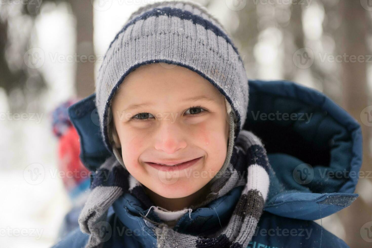 little boy having fun on winter day photo