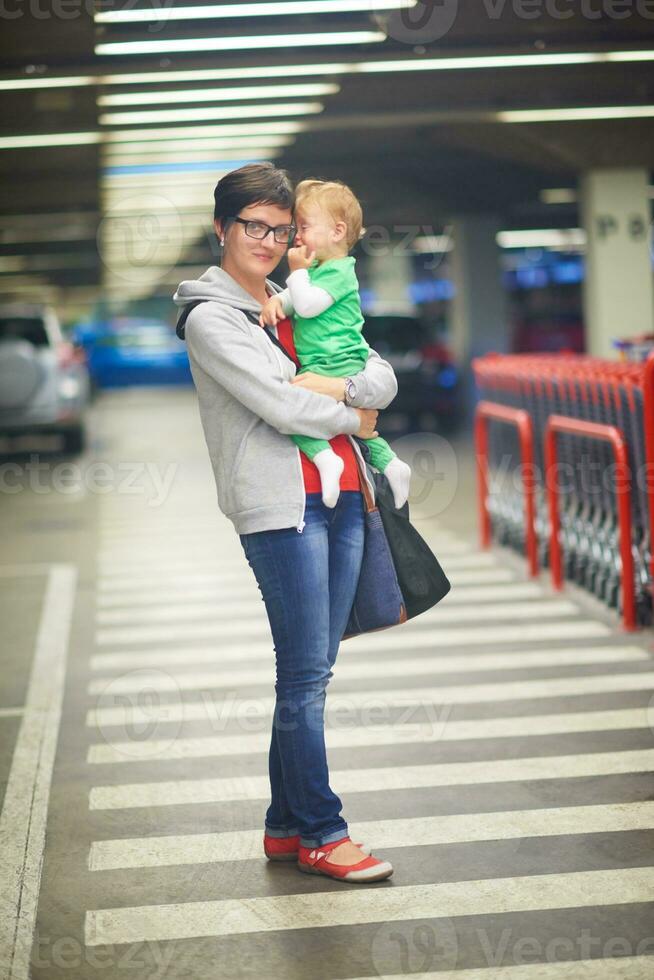 mother with baby in shopping photo