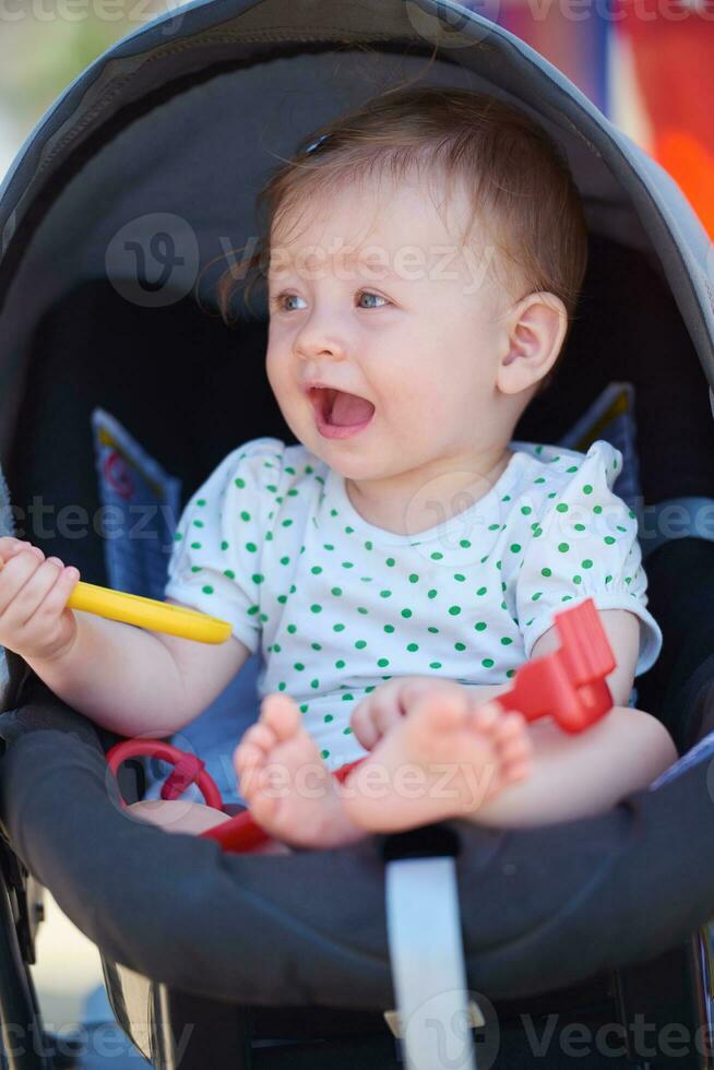 portrait of baby in carriage photo